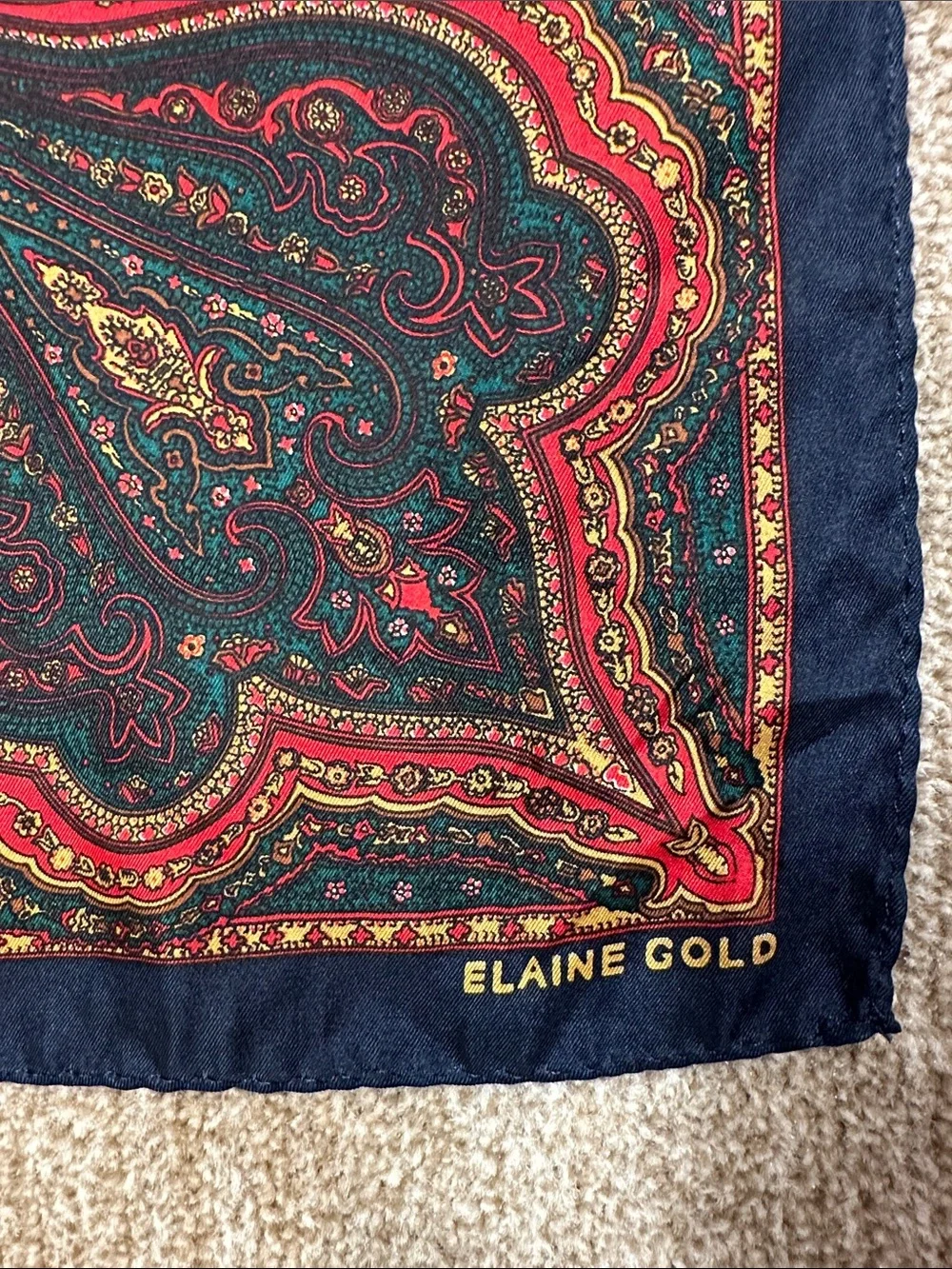 Elaine Gold for Collection XIIX 100% Silk Vintage Paisley Blue Red Women Scarf